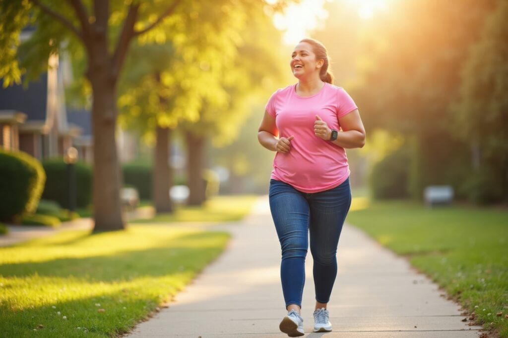 woman taking a brisk walk in her neighborhood as part of her summer pain relief plan